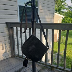 FatFace UK Black Suede Fringe Crossbody Bag